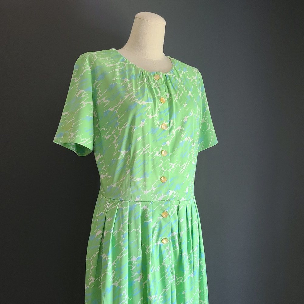 40's/50's Green Nylon Shirt Dress - image 5